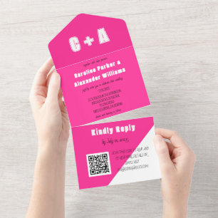 Neon Pink White Retro Modern Bold Elegant  All In One Invitation