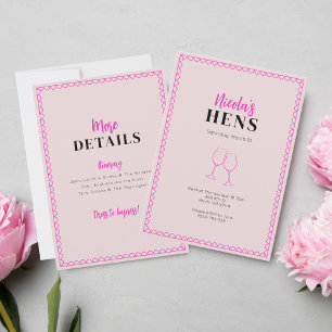 Neon Pink Wine Glass Hens Party Invitation