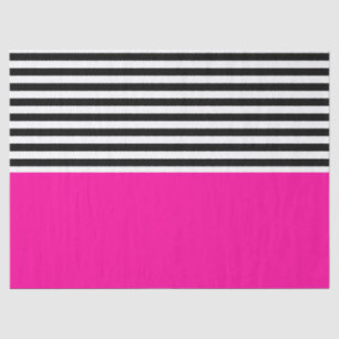 Neon Pink With Black and White Stripes Tissue Paper