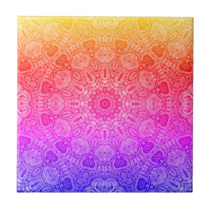 Neon Pink Yellow Blue Mandala Kaleidoscopic Motif Tile