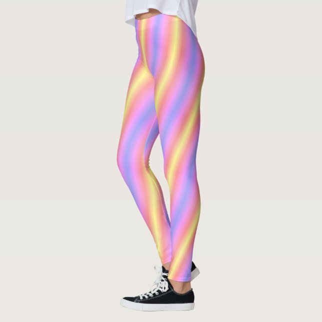Neon Pink Yellow Candy Stripes  Leggings (Left)
