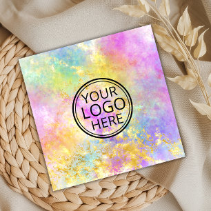 Neon Pink Yellow Opal Stone Logo Faux Gold Square Business Card