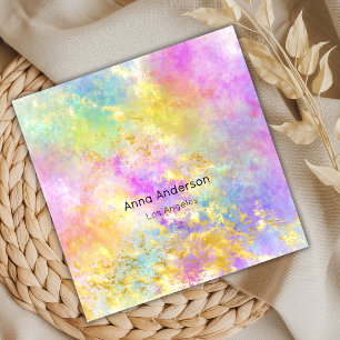 Neon Pink Yellow Purple Opal Stone Faux Gold Square Business Card