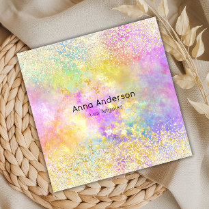 Neon Pink Yellow Purple Opal Stone Gold Glitter Square Business Card