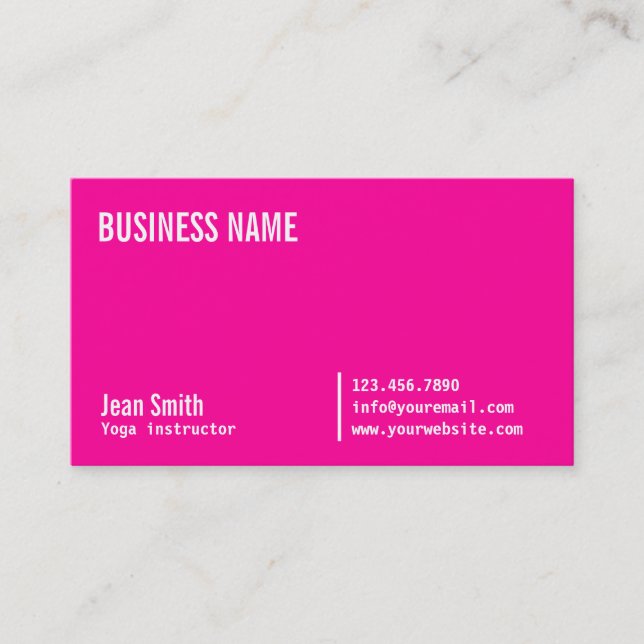 Neon Pink Yoga instructor Business Card (Front)