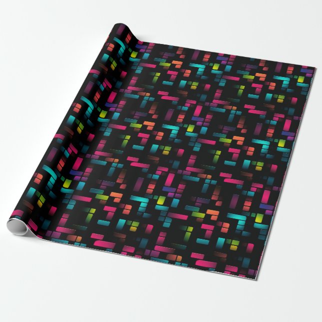 Neon Pixel Brick Wrapping Paper (Unrolled)