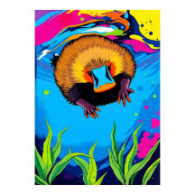 Neon Platypus Underwater Splash - Colourful Aussie