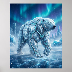 Neon Polar Bear Frozen Grid Poster