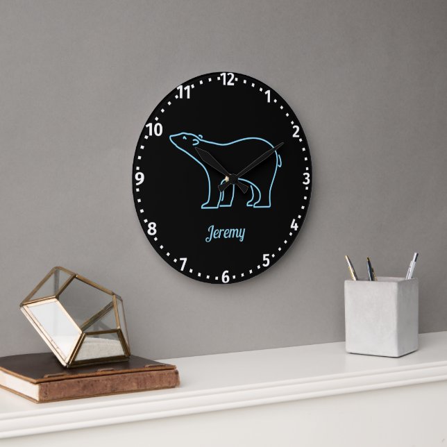 Neon Polar Bear Personalised Large Clock (Office)