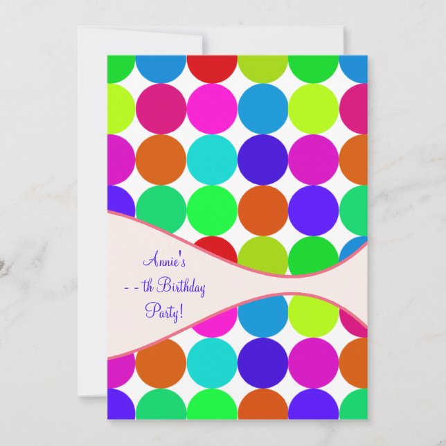 Neon Polka Dot Girls Any Number Bithday Party Invitation (Front)