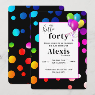 Neon Polka Dots for 40th Birthday Party Invitation