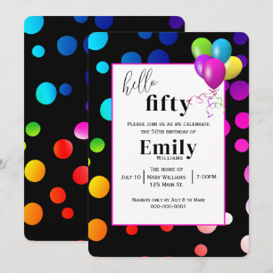 Neon Polka Dots for 50th Birthday Party Invitation