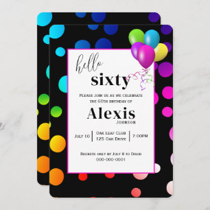 Neon Polka Dots for 60th Birthday Party Invitation