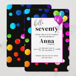 Neon Polka Dots for 70th Birthday Party Invitation