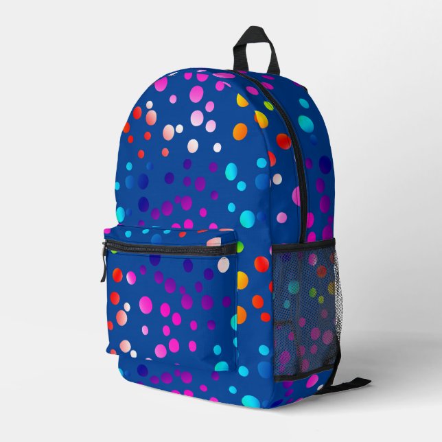 Neon Polka Dots On Blue Printed Backpack (Back Corner Right)