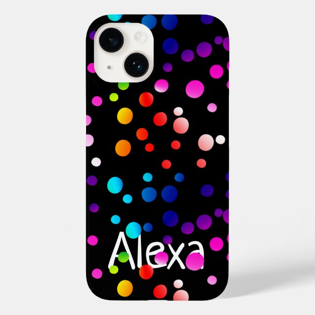 Neon Polka Dots with Name Case-Mate iPhone Case (Back)
