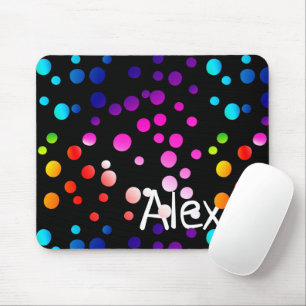 Neon Polka Dots with Name  Mouse Mat