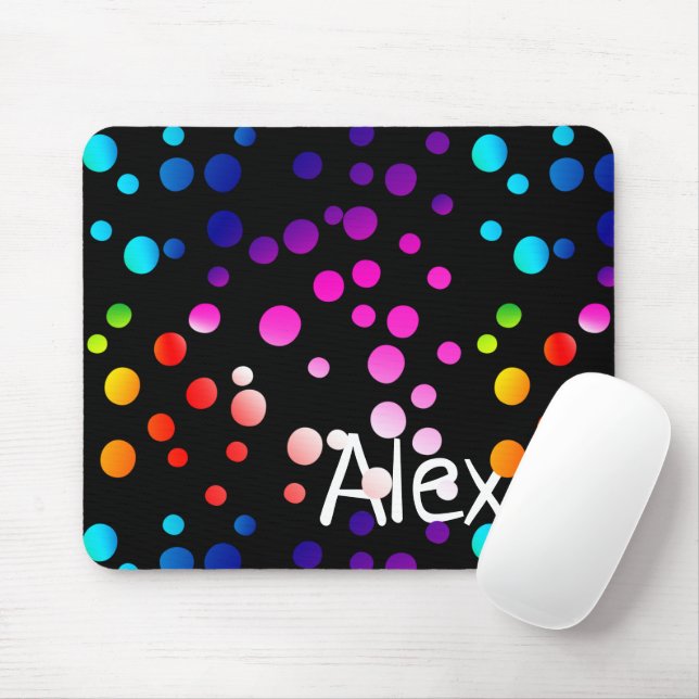 Neon Polka Dots with Name  Mouse Mat (With Mouse)