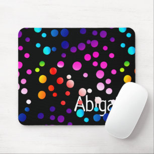 Neon Polka Dots with Name  Mouse Mat