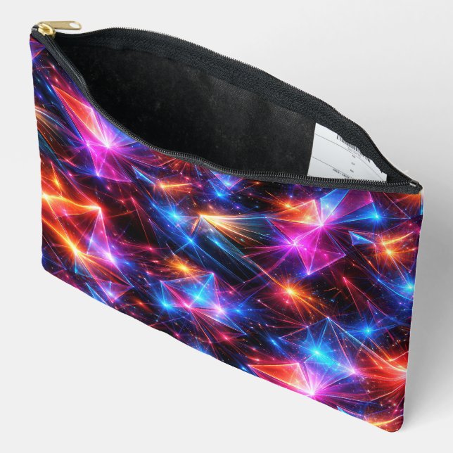 Neon Polygon Abstract with Explosions Accessory Pouch (Open)