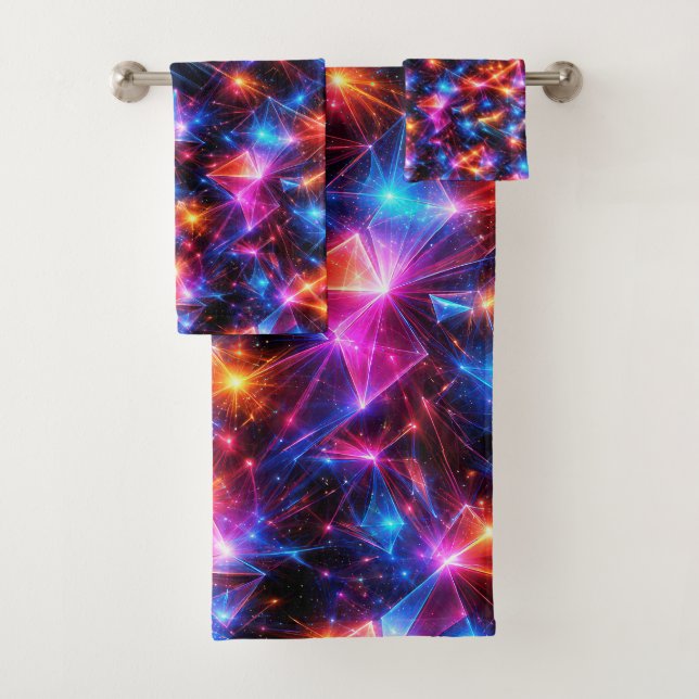 Neon Polygon Abstract with Explosions Bath Towel Set (Insitu)
