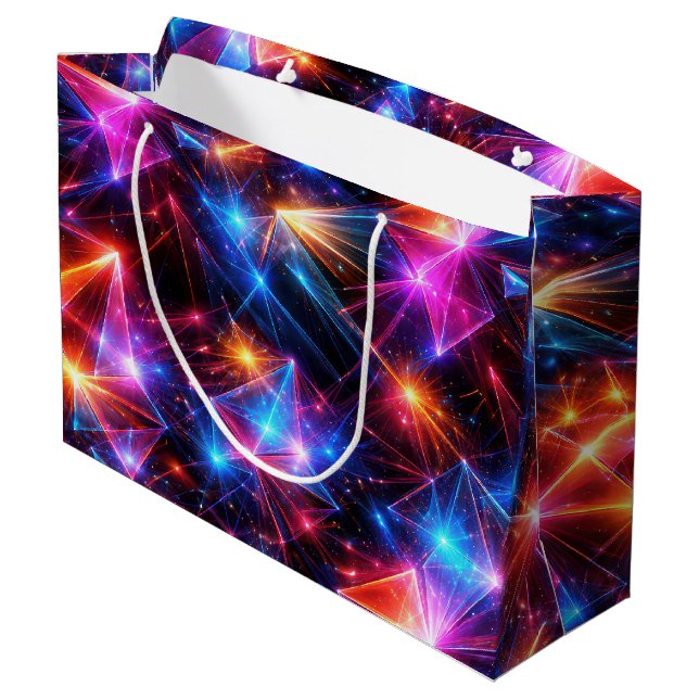 Neon Polygon Abstract with Explosions Large Gift Bag (Back Angled)
