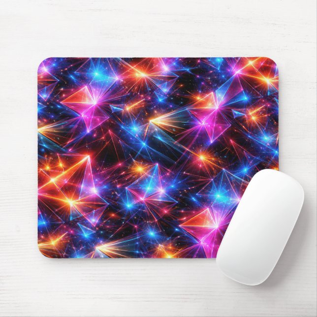 Neon Polygon Abstract With Sparks Mouse Mat (With Mouse)