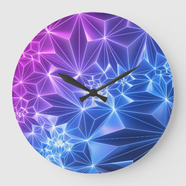 Neon Polygonal: Pink Blue 3D. Large Clock (Front)