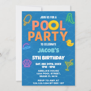 Neon Pool Party Birthday Invitation
