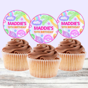 Neon Pool Party Birthday Stickers
