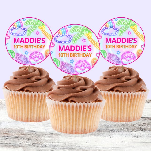 Neon Pool Party Birthday Stickers (Creator Uploaded)