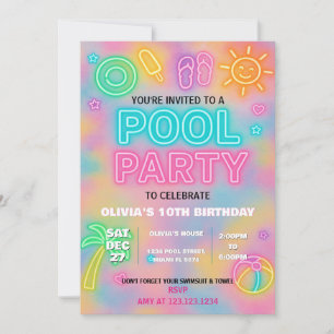 Neon Pool Party Invite for Kids & Teens