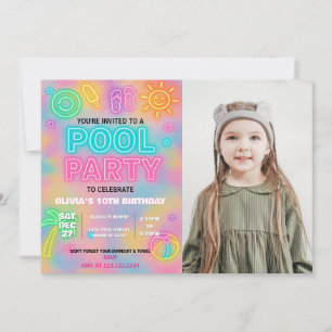 Neon Pool Party Invite for Kids & Teens