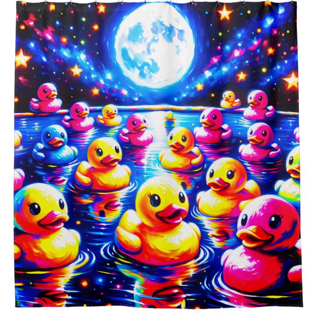  “Neon Poolside Duckies”  Shower Curtain (Front)