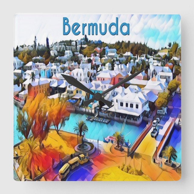 Neon Pop Art Bermuda Square Wall Clock (Front)