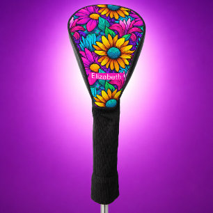 Neon Pop Art Daisy Flower Personalised Golf Head Cover