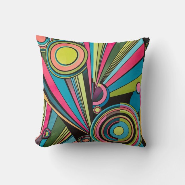 Neon Pop Art Deco: Electric Geometric Radio Waves  Cushion (Front)
