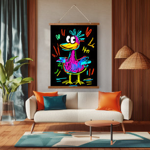Neon Pop Art Duck: Vibrant and Playful  Hanging Tapestry