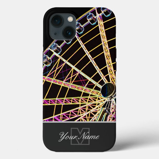 Neon-Pop-Art Ferris Wheel with Monogram! Case-Mate iPhone Case (Back)