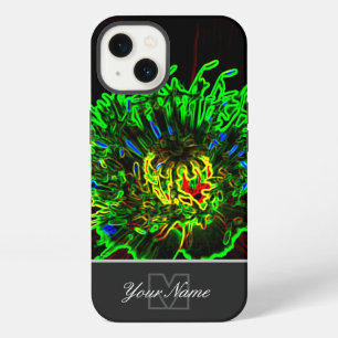 Neon-Pop-Art green blossom macro with Monogram! iPhone 13 Case