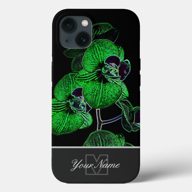 Neon-Pop-Art green orchid blossom with Monogram! Case-Mate iPhone Case (Back)