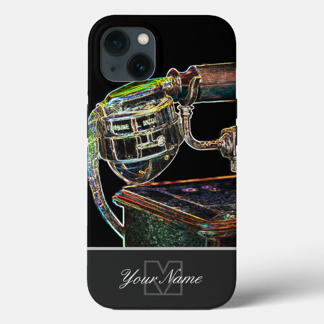 Neon-Pop-Art old retro telephone with Monogram! Ca Case-Mate iPhone Case (Back)