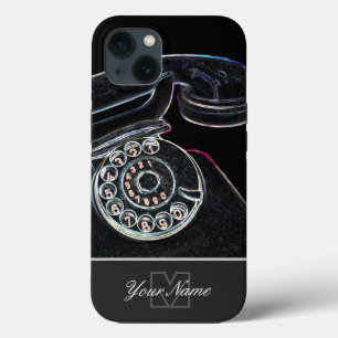 Neon-Pop-Art old retro telephone with Monogram! iPhone 13 Case