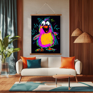 Neon Pop Art Penguin: Playful and Colourful Hanging Tapestry