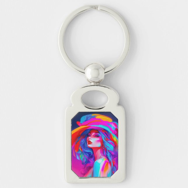 Neon Pop Art Portrait  Key Ring (Front)