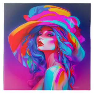 Neon Pop Art Portrait Tile