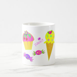 Neon Pop Art Sweet Treats Cupcake and Ice Cream Coffee Mug