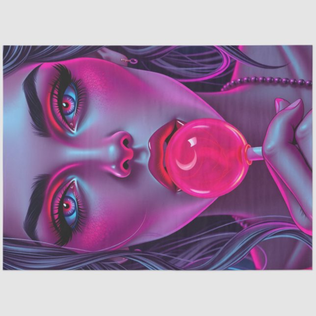 Neon Pop Art Woman Decoupage Paper | Pink Lollipop (Front)