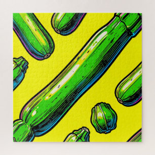 Neon Pop Art Zucchini Pattern Jigsaw Puzzle