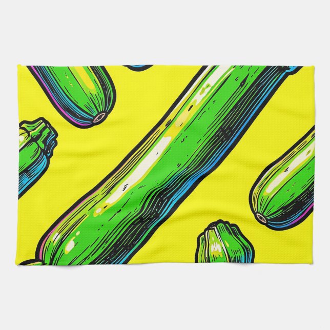 Neon Pop Art Zucchini Pattern Tea Towel (Horizontal)